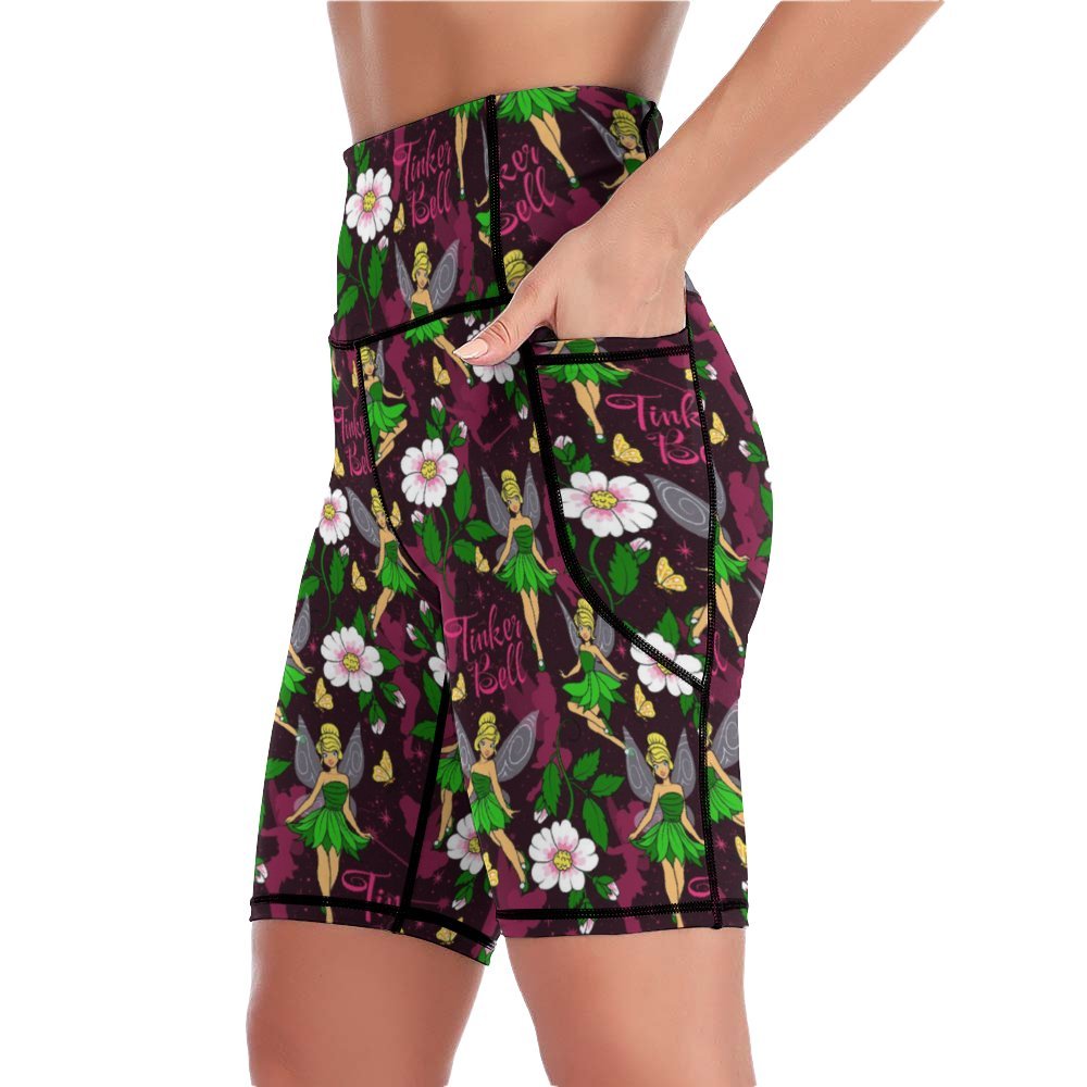 Tinker Bell Women's Knee Length Athletic Yoga Shorts With Pockets
