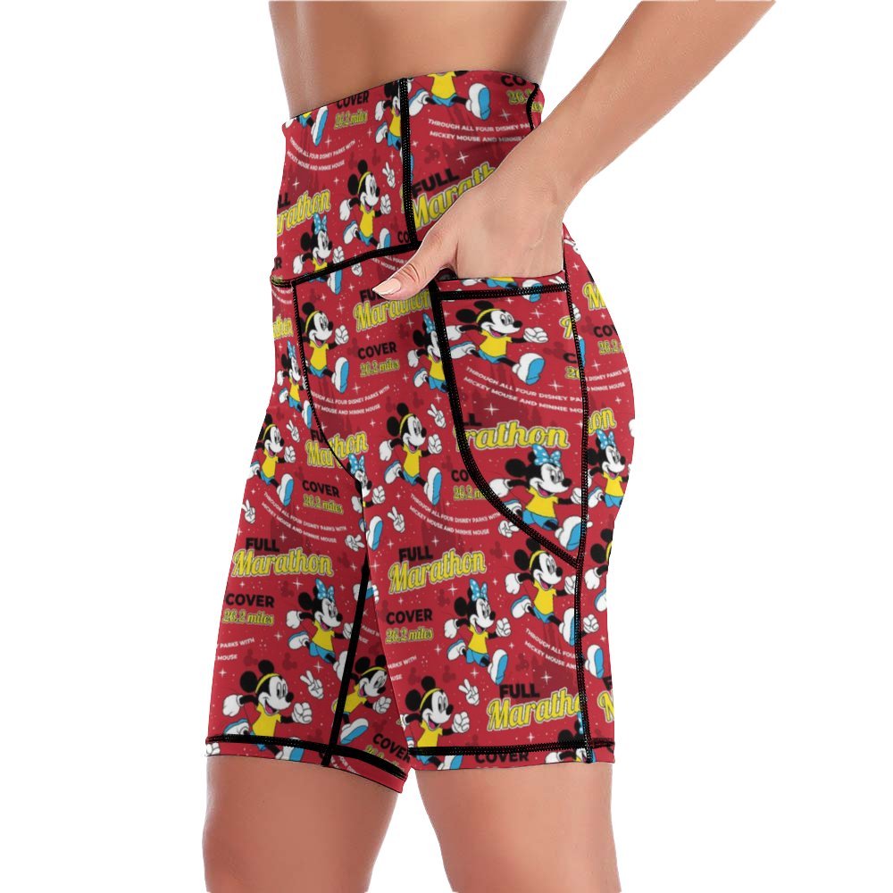 Mickey And Minnie Marathon Women's Knee Length Athletic Yoga Shorts With Pockets