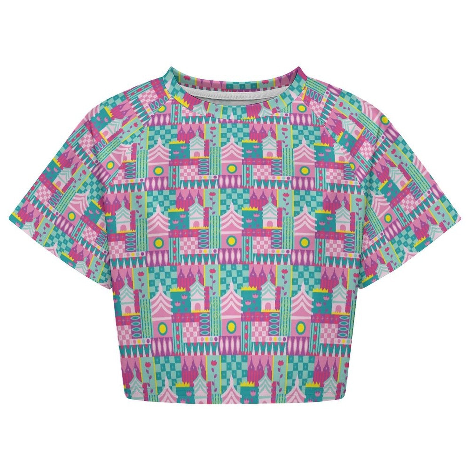 All Over Print Cropped Ralgan T-Shirt - Ambrie