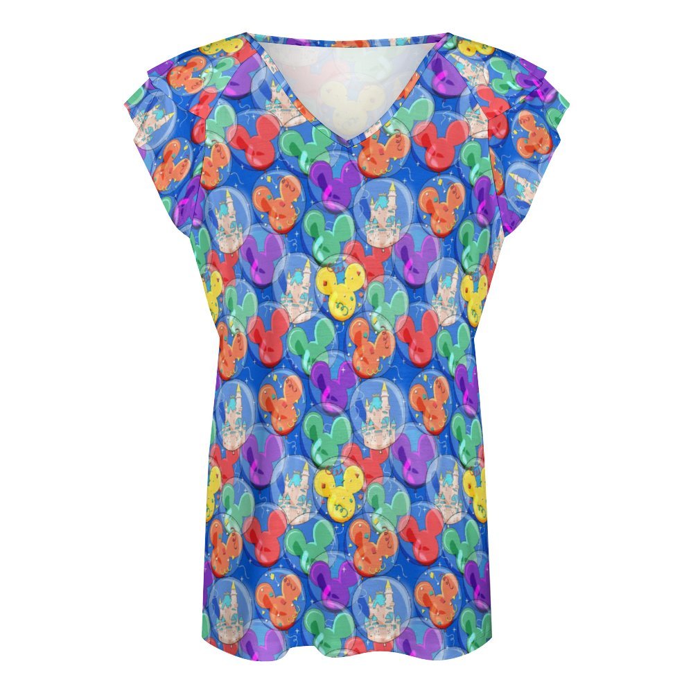 Balloon Collector Women's Ruffle Sleeve V-Neck T-Shirt