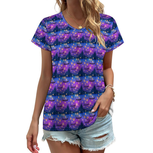 Floating Lanterns Women's V-Neck Short Sleeve T-Shirt