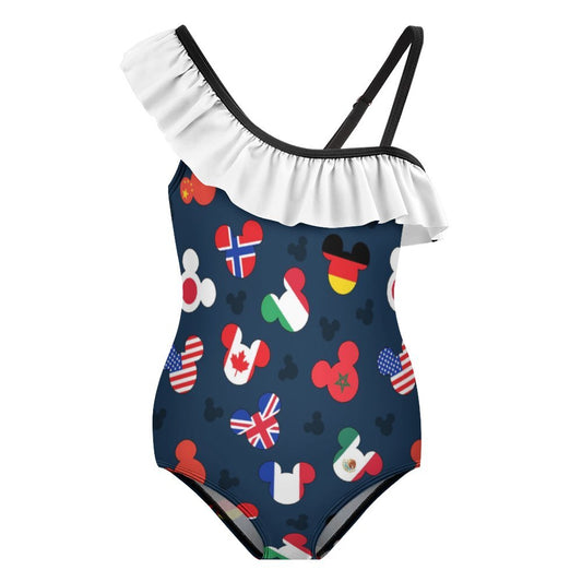 Mickey Flags Girls Flounce One-Piece Swimsuit