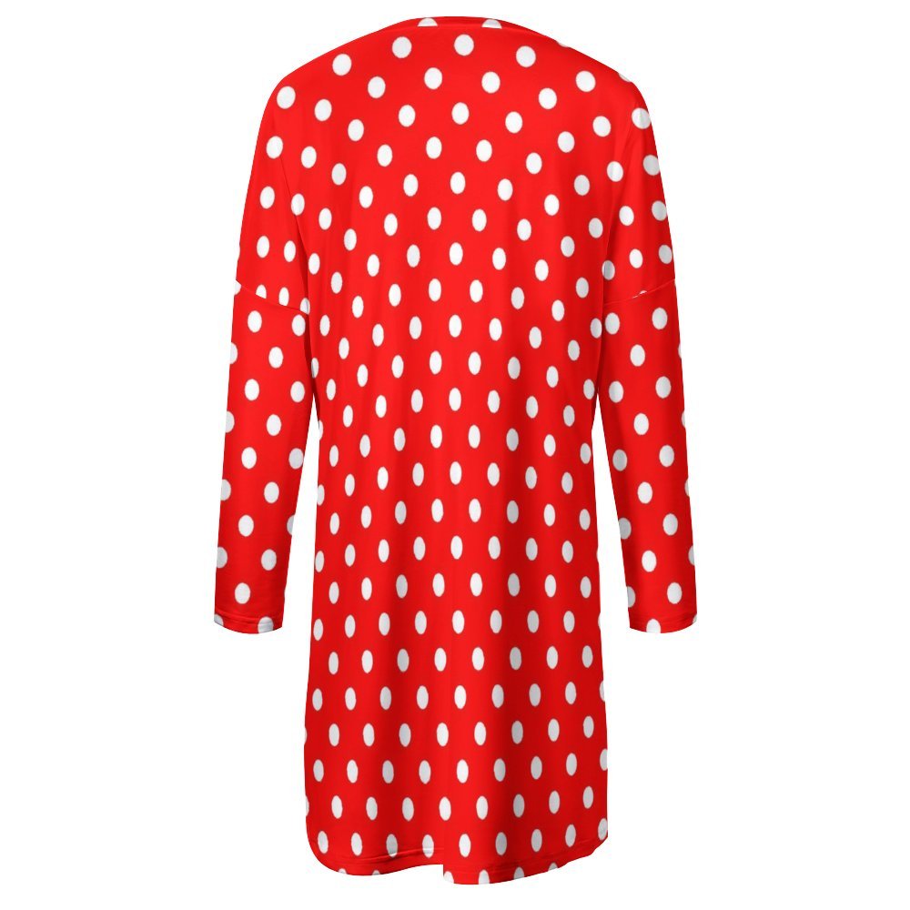 Red With White Polka Dots Women's Long Fit Sweatshirt With Pockets