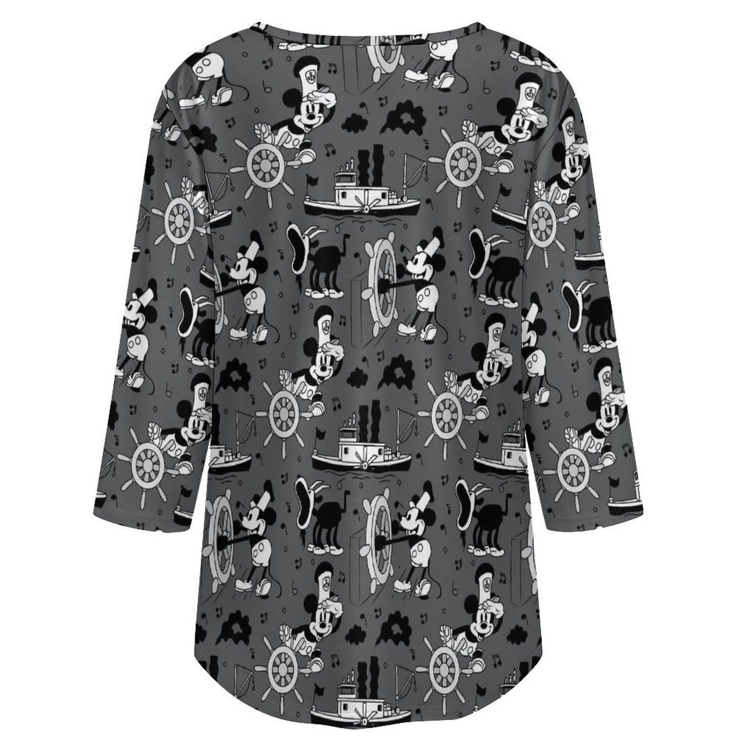 Steamboat Mickey Women's 3/4 Sleeve Pleated Tunic Top - Ambrie