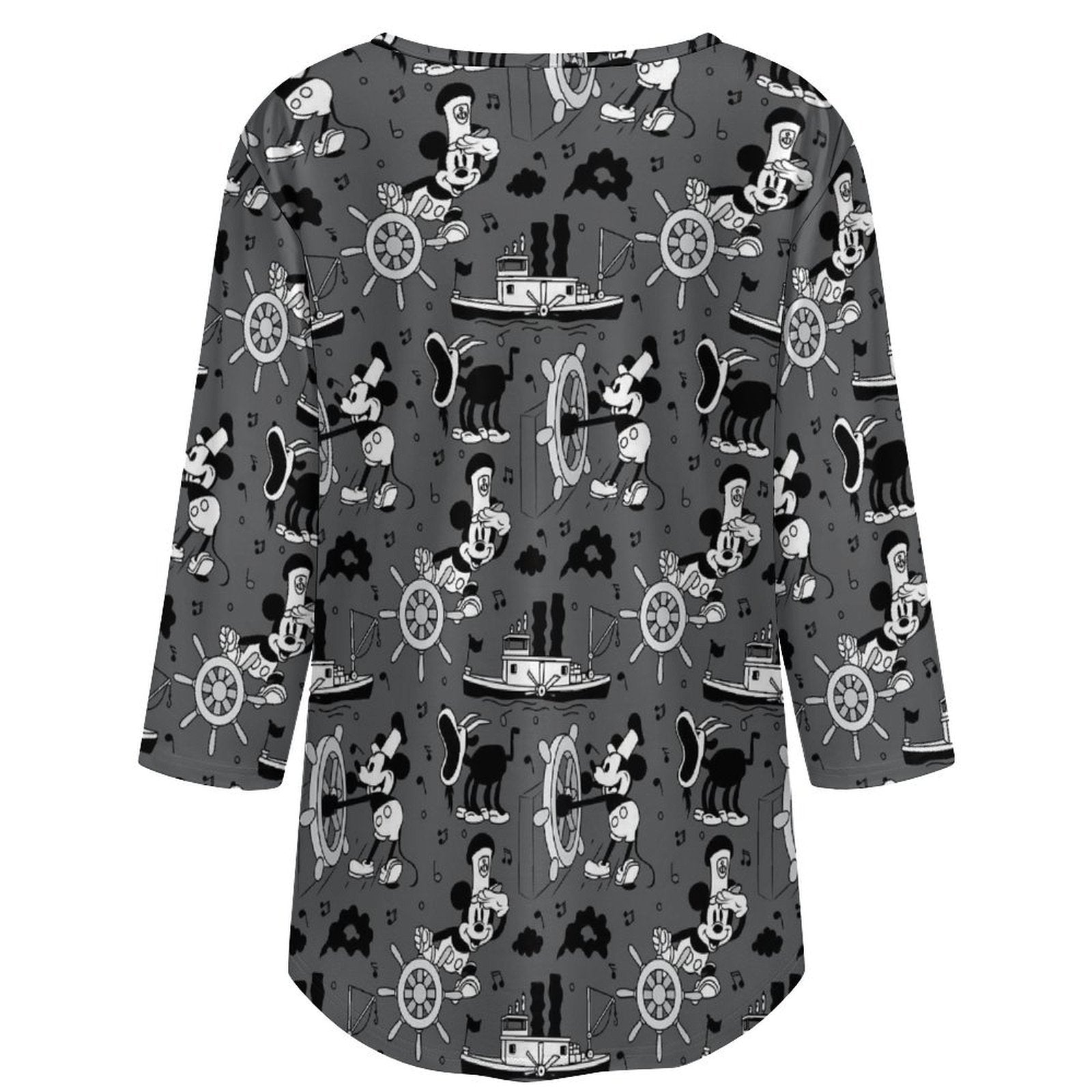 Steamboat Mickey Women's 3/4 Sleeve Pleated Tunic Top - Ambrie