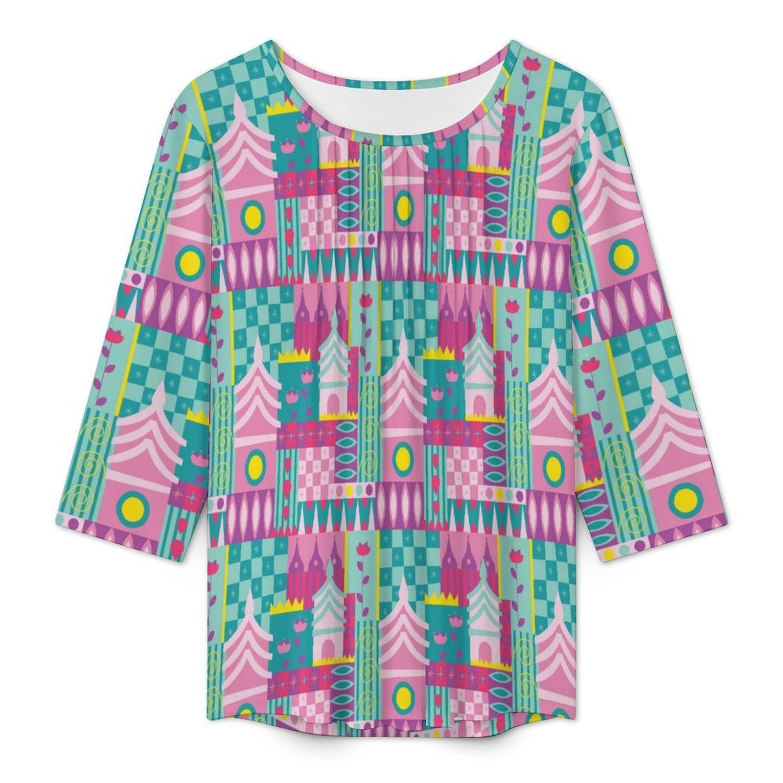 Small World Women's 3/4 Sleeve Pleated Tunic Top - Ambrie