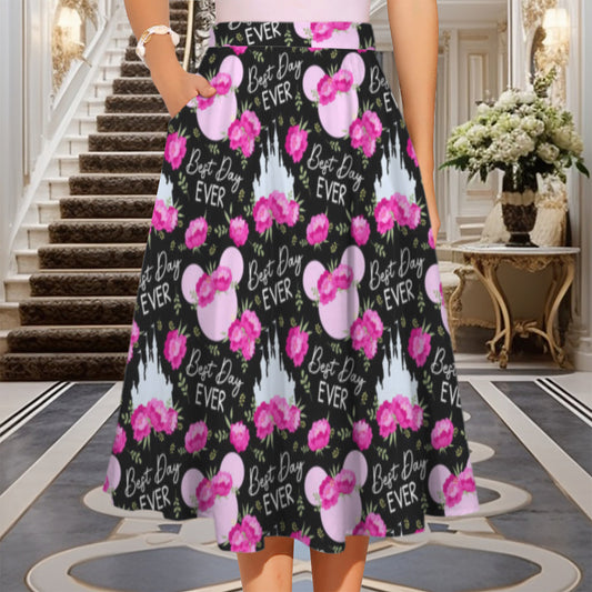 Best Day Ever Elastic Waist Midi Skirt With Pockets