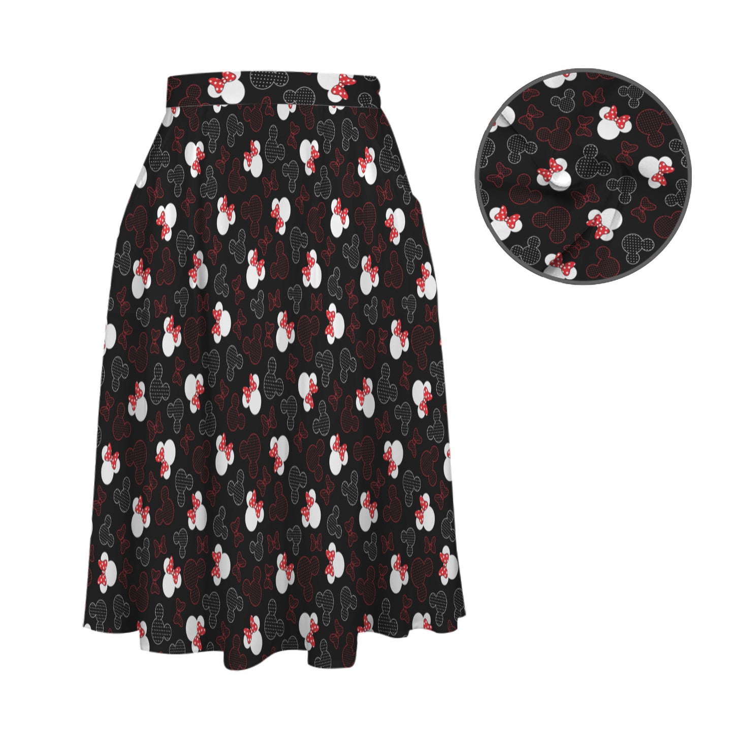 Mickey And Minnie Dots Elastic Waist Midi Skirt With Pockets
