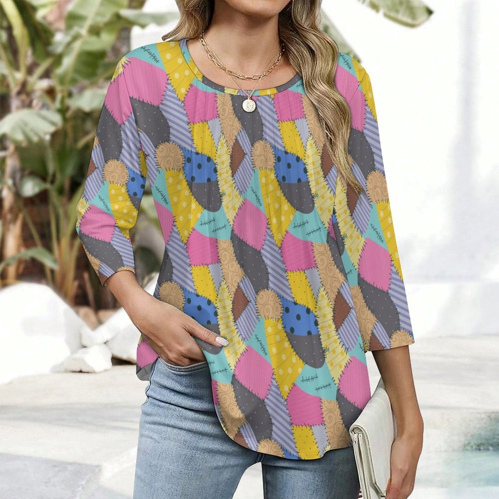 Sally's Dress Women's 3/4 Sleeve Pleated Tunic Top - Ambrie