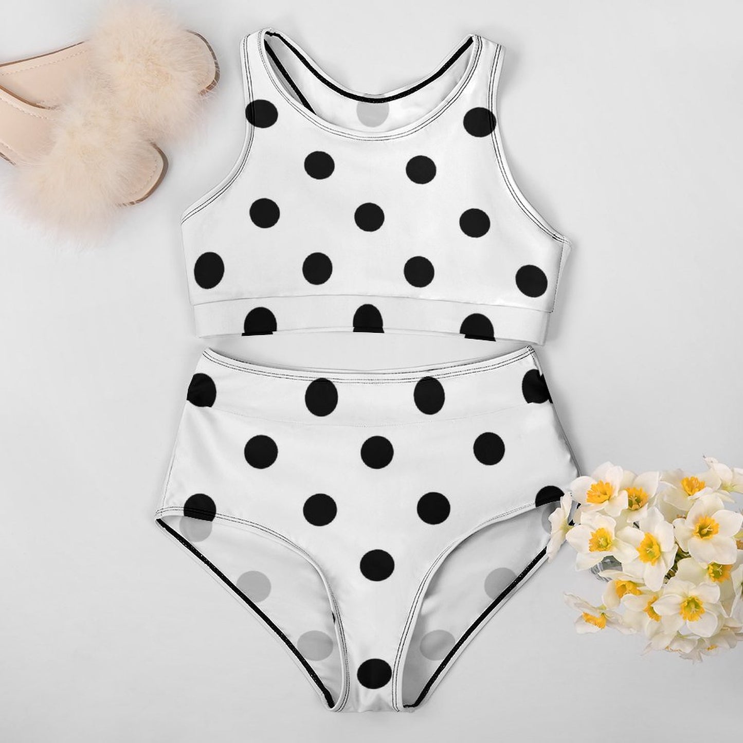 White With Black Polka Dots Women's Bikini Swimsuit