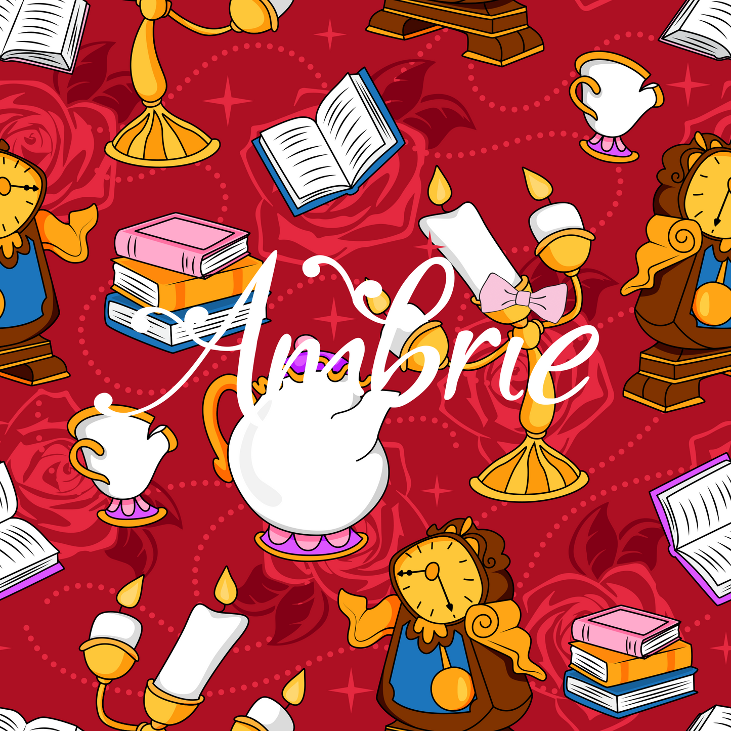 Belle's Friends Seamless Pattern, Magical Cartoon Seamless pattern, Fabric Sublimation