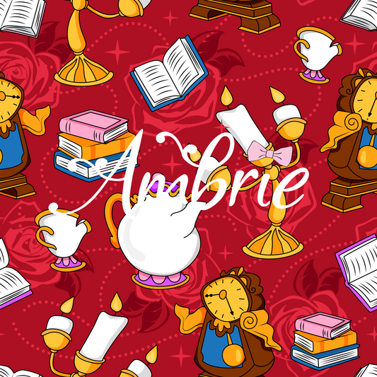 Belle's Friends Seamless Pattern, Magical Cartoon Seamless pattern, Fabric Sublimation