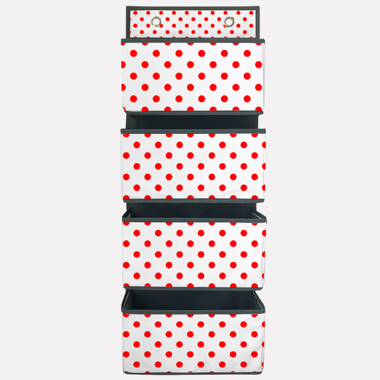 White With Red Polka Dots 4-Tier Hanging Shelf Wall Closet Storage Organizer Bags