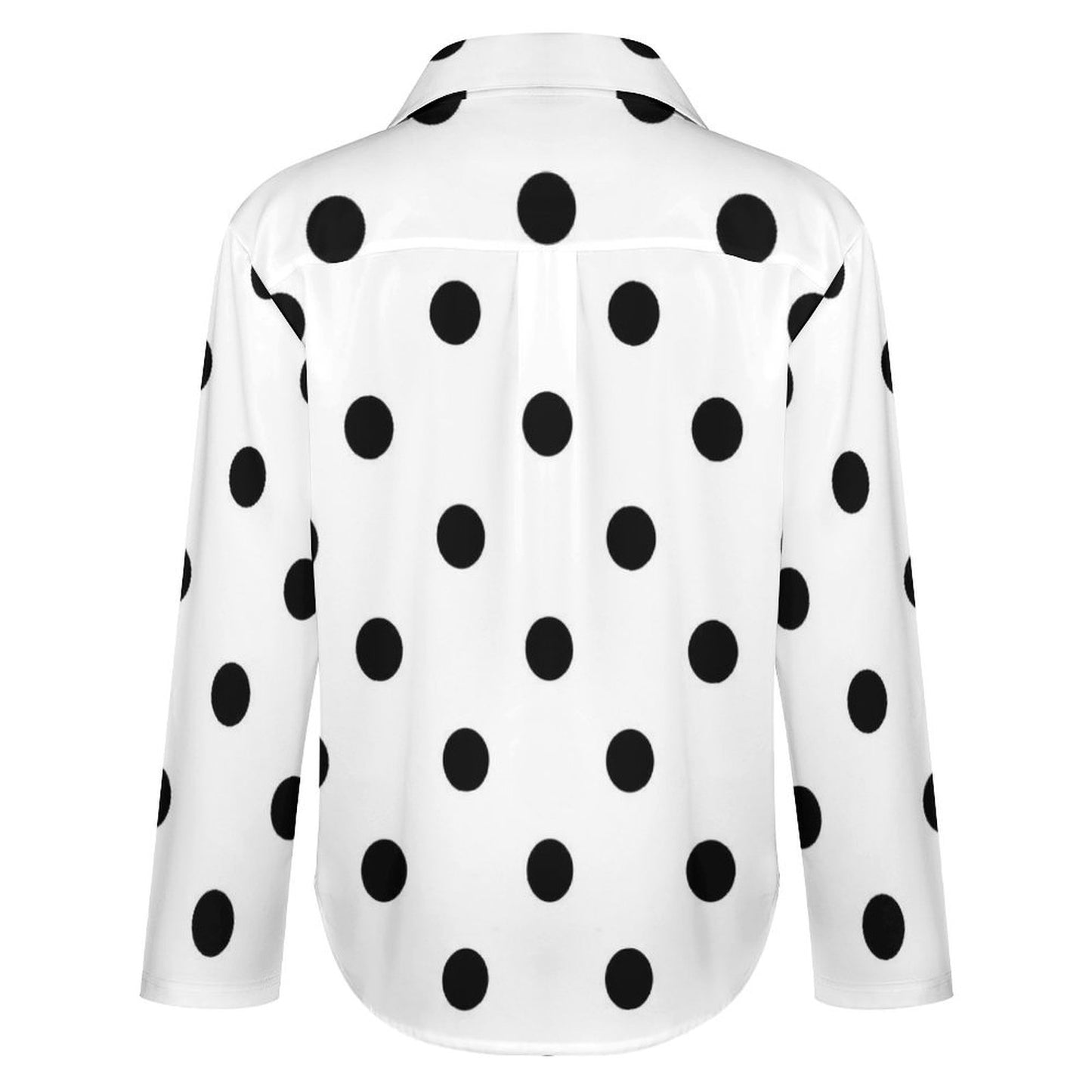 White With Black Polka Dots Long Sleeve Button Up Blouse