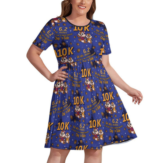 Chip And Dale 10K Women's Round Neck Plus Size Dress With Pockets