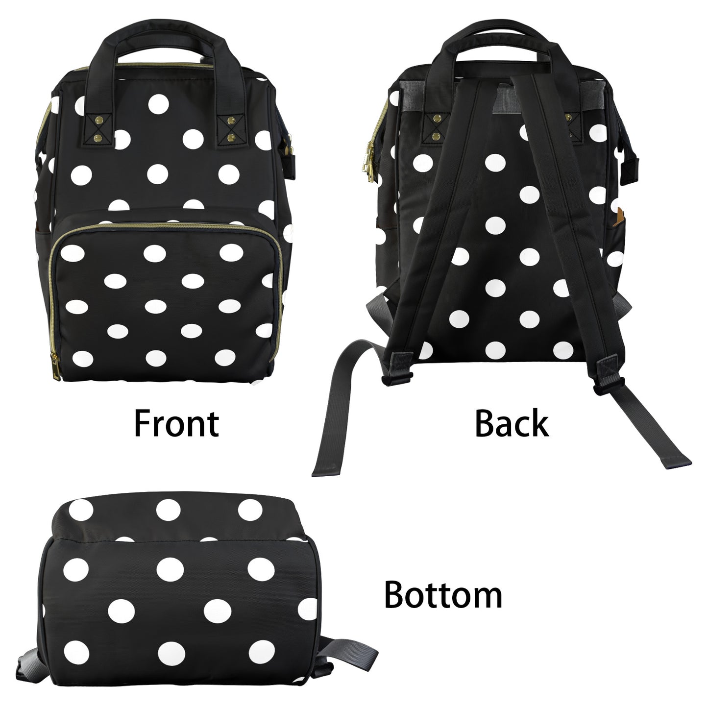 Black With White Polka Dots Multi-Function Diaper Bag