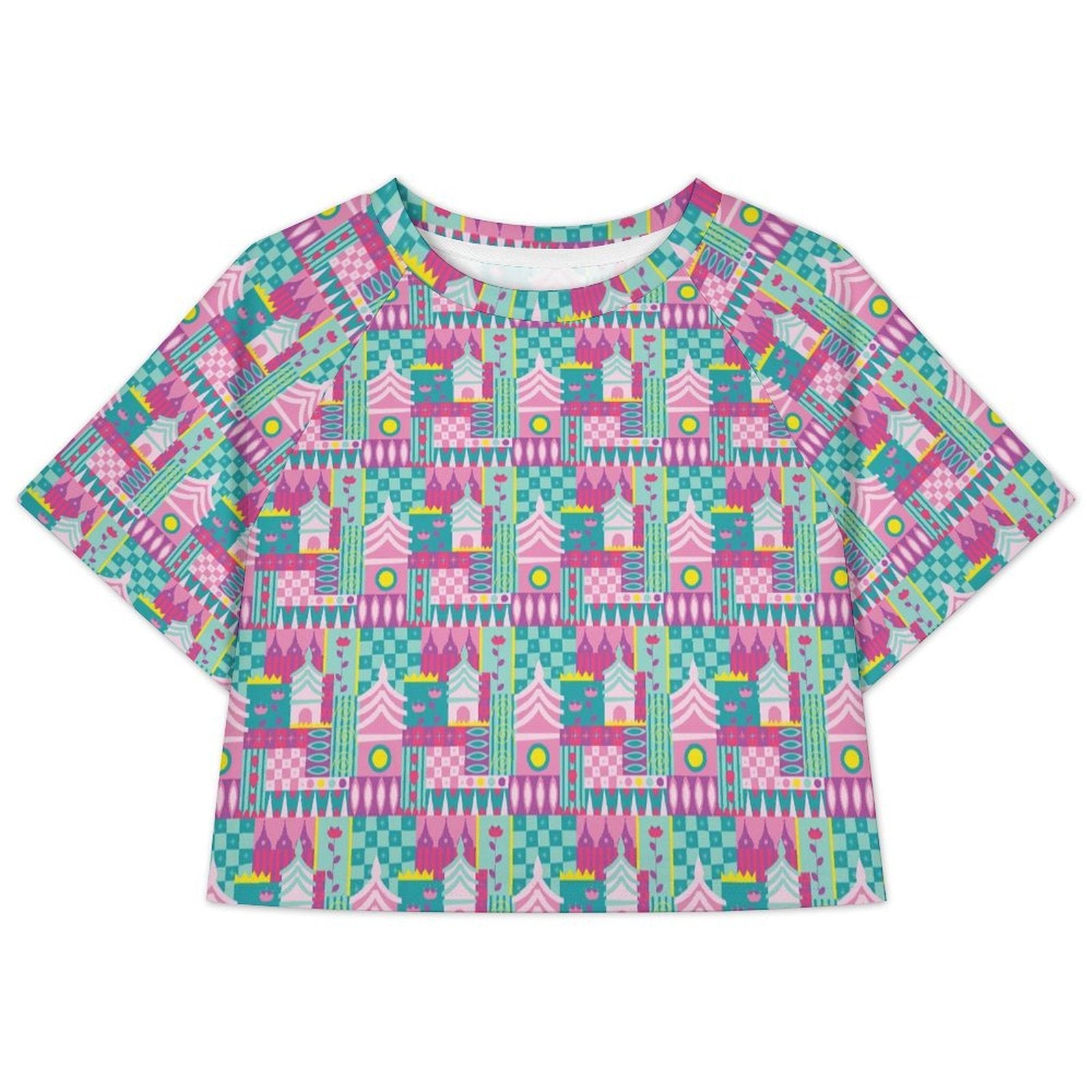 All Over Print Cropped Ralgan T-Shirt - Ambrie