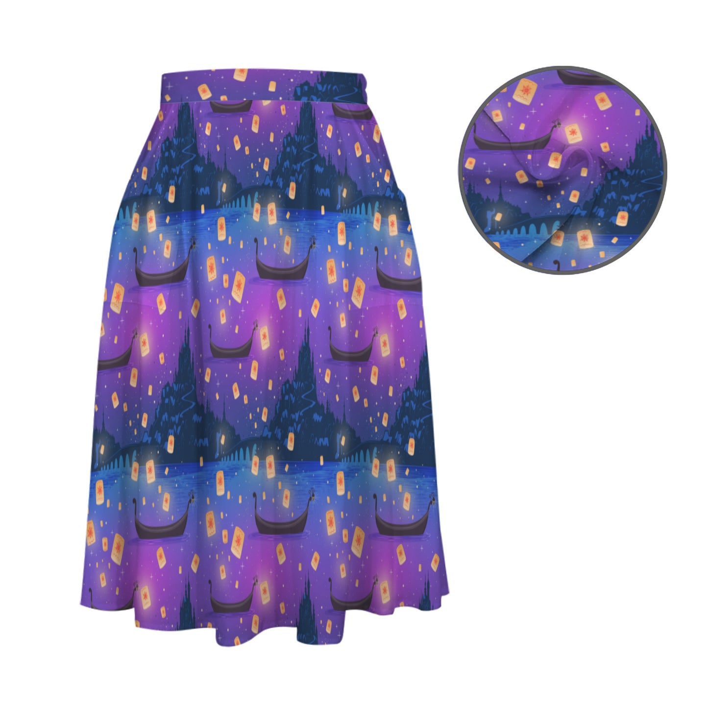 Floating Lanterns Elastic Waist Midi Skirt With Pockets