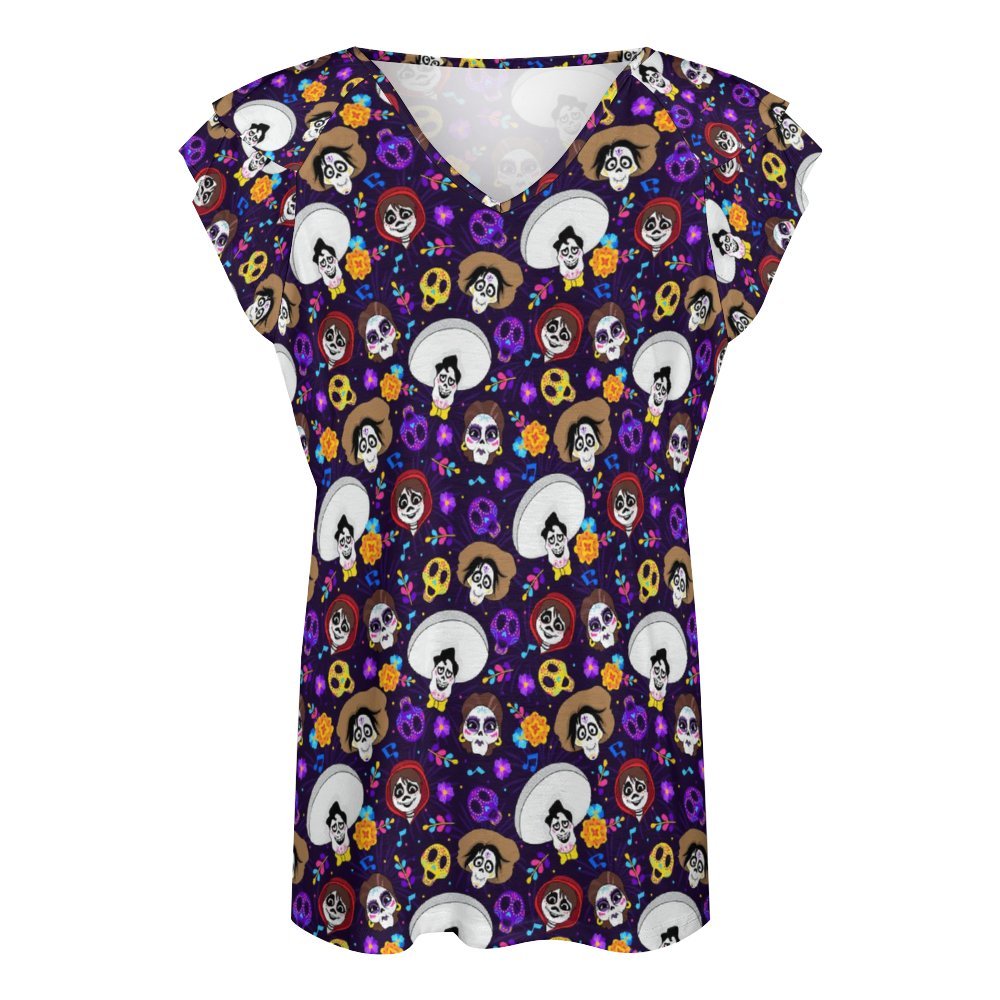 Disney Coco Women's Ruffle Sleeve V-Neck T-Shirt