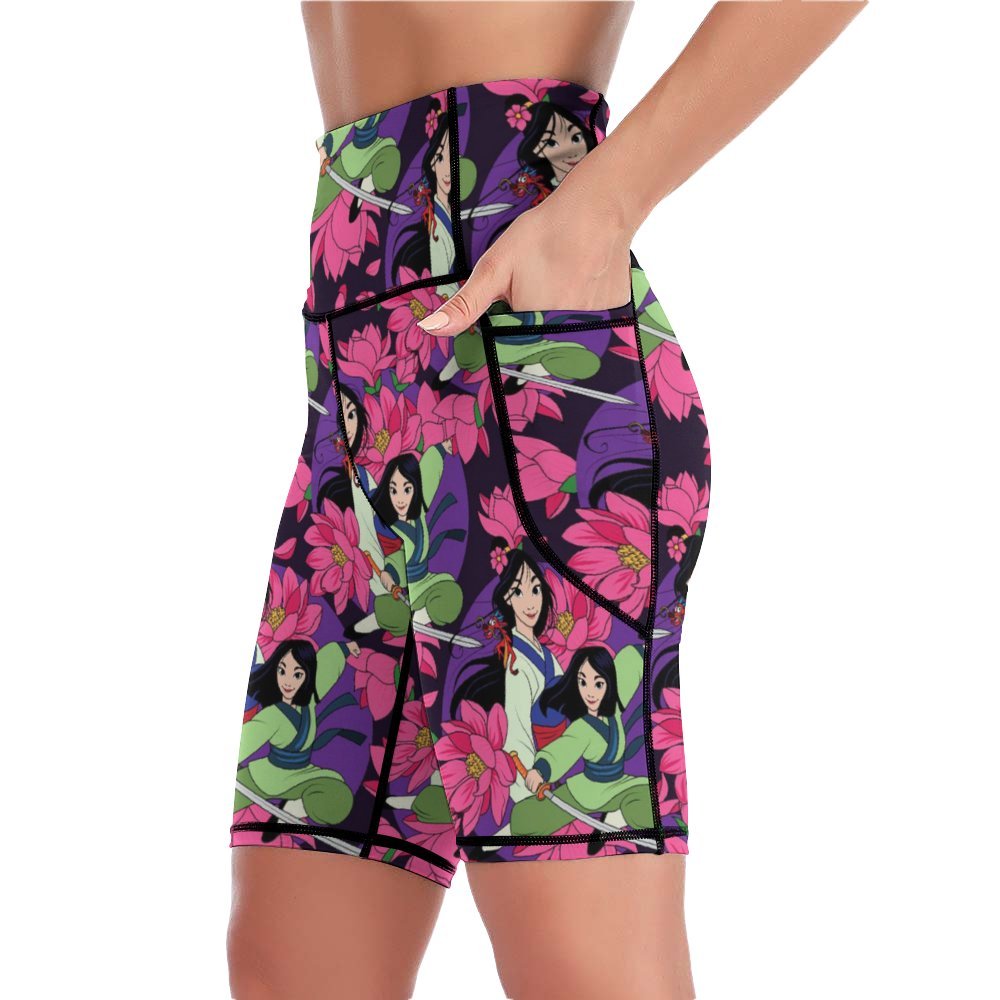 Blooming Flowers Women's Knee Length Athletic Yoga Shorts With Pockets