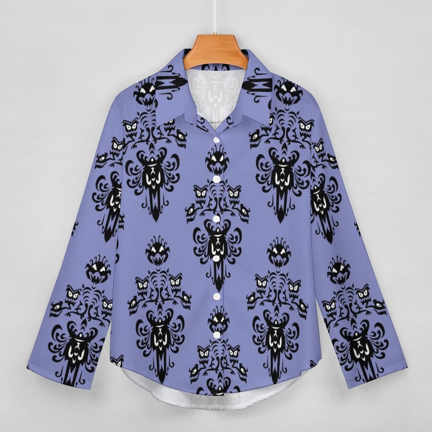 Haunted Mansion Wallpaper Long Sleeve Button Up Blouse