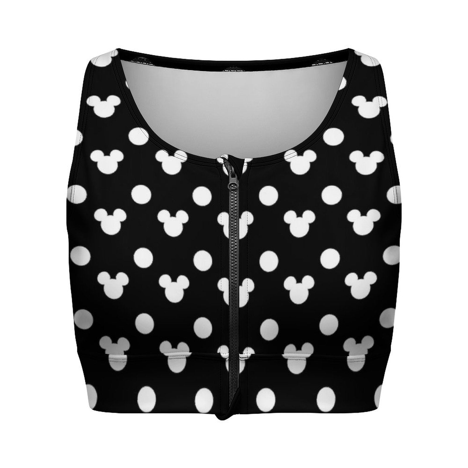 Black With White Mickey Polka Dots Women's Yoga Zipper Vest - Ambrie