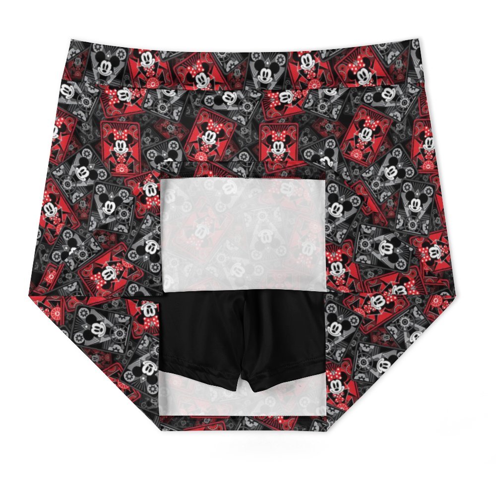 Mickey And Minnie Steamboat Cards Athletic A-Line Skirt With Pocket Solid Shorts