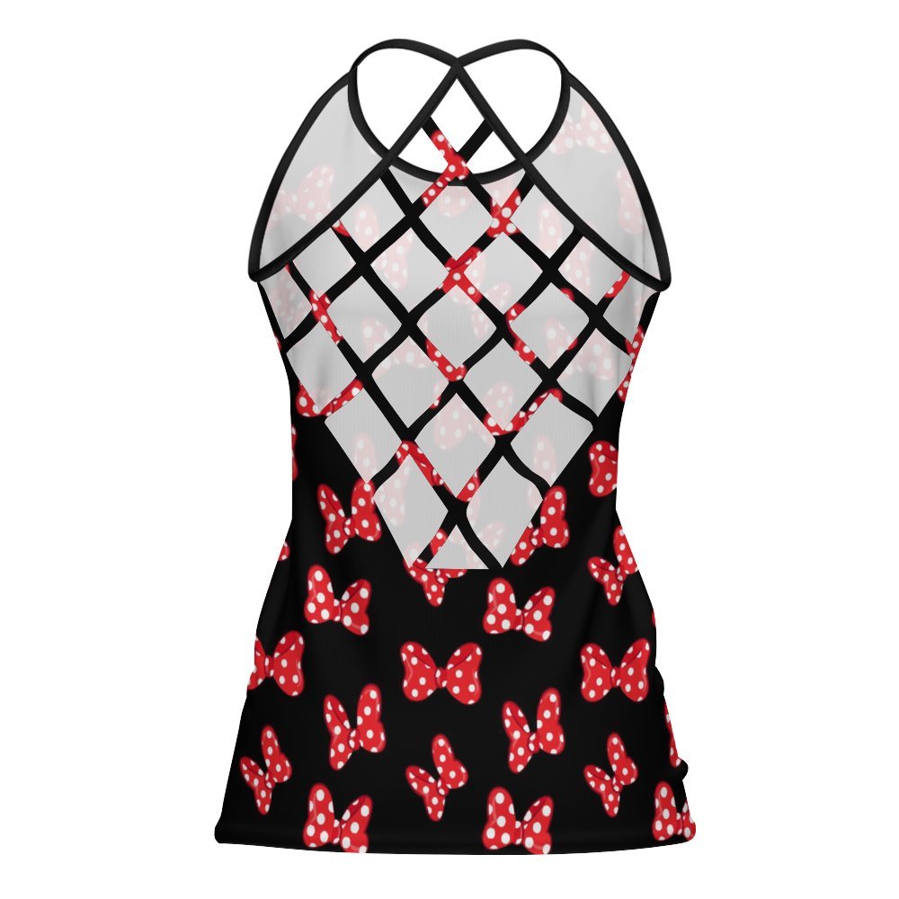 Polka Dot Bows Women's Criss-Cross Open Back Tank Top