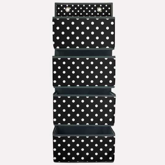 Black With White Polka Dots 4-Tier Hanging Shelf Wall Closet Storage Organizer Bags