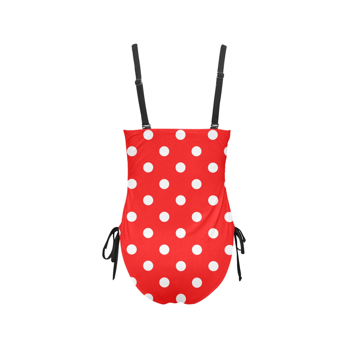 Red With White Polka Dots Drawstring Side Women's One-Piece Swimsuit