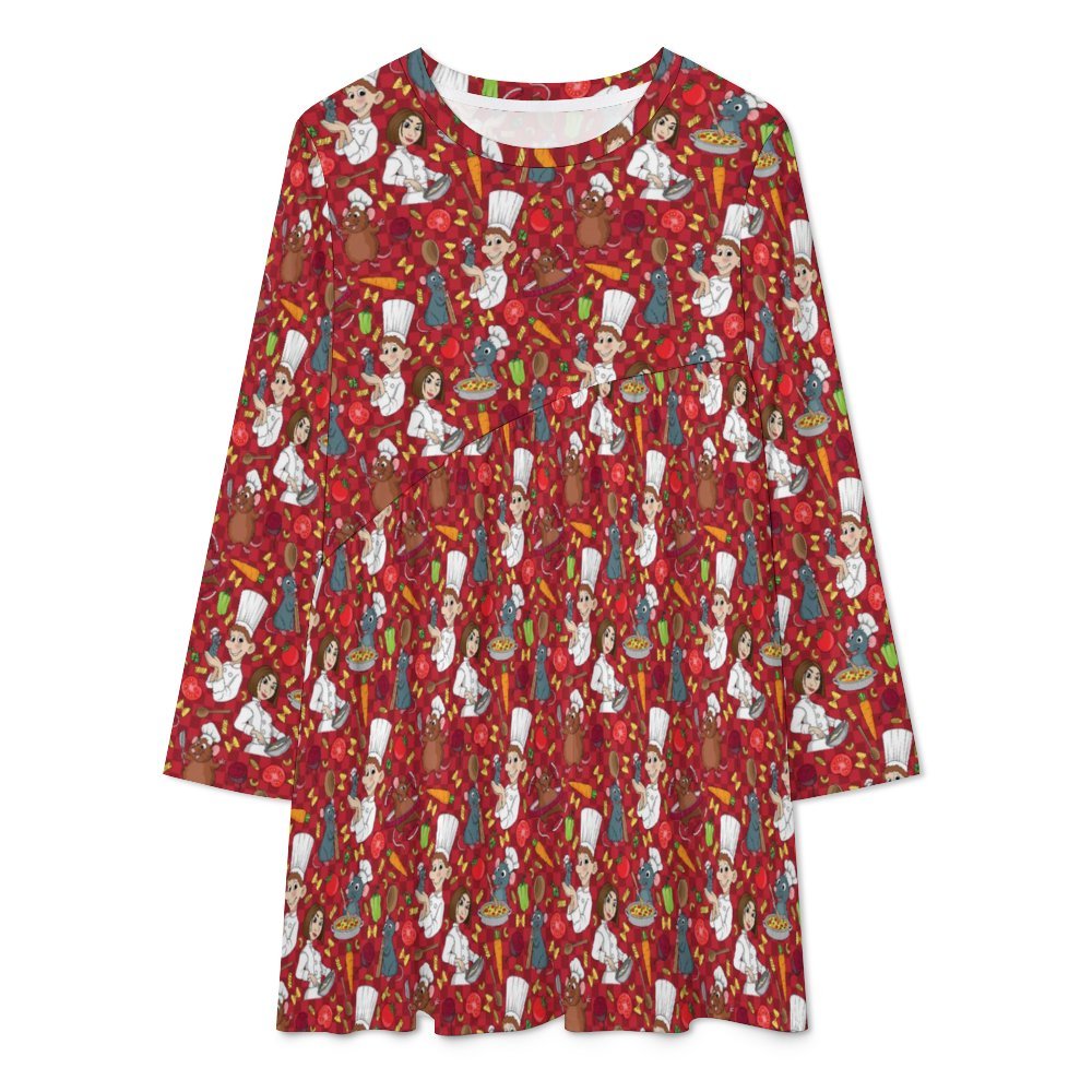 Ratatouille Long Sleeve Patchwork T-shirt Dress