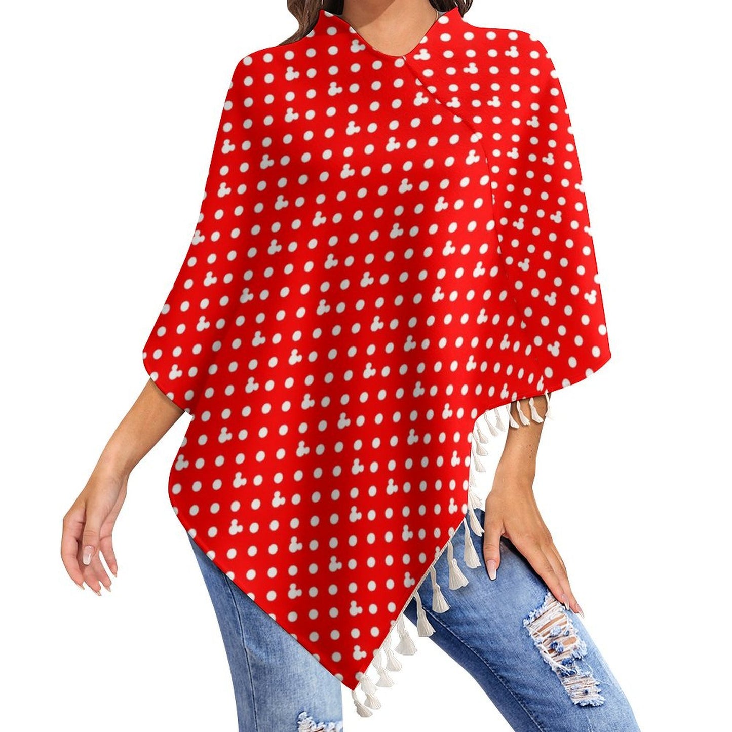 Red With White Mickey Polka Dots Tassel Cape