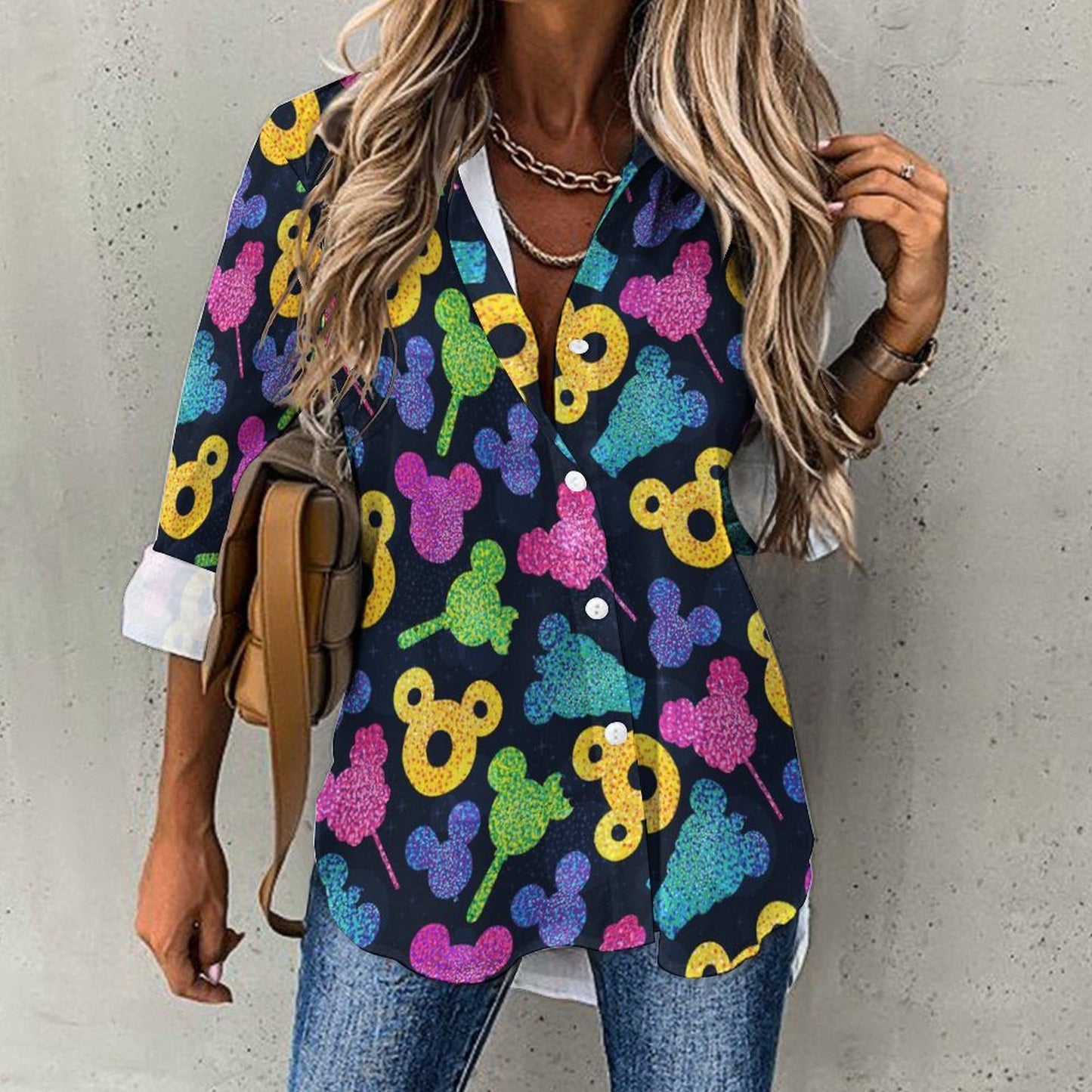 Glitter Park Snacks Long Sleeve Button Up Blouse