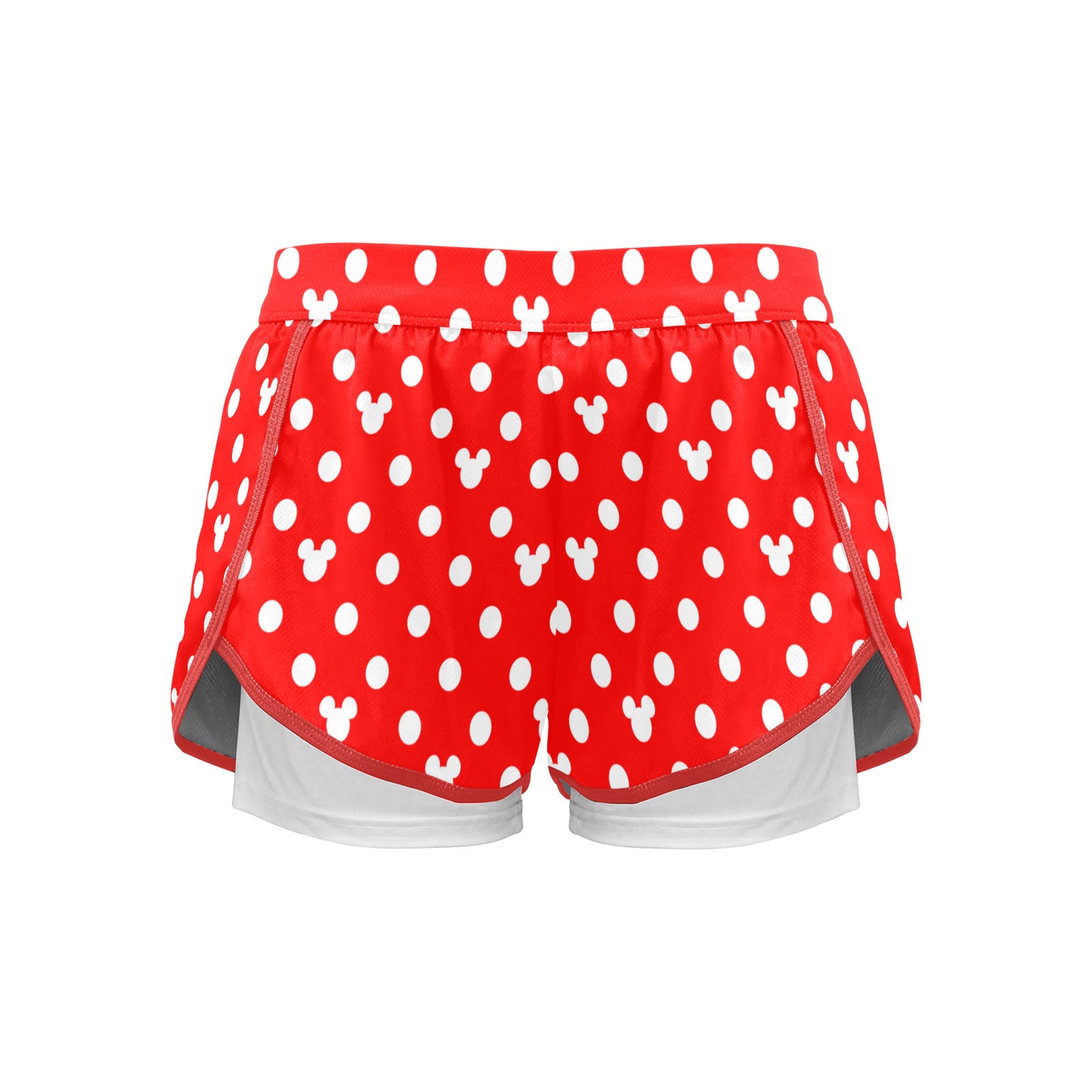 Red With White Mickey Polka Dots Women's Sports Shorts With Compression Liner