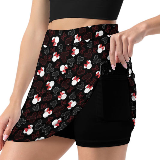 Mickey And Minnie Dots Athletic A-Line Skirt With Pocket Solid Shorts