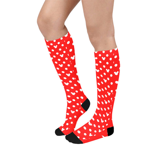 Red With White Mickey Polka Dots Over-The-Calf Socks