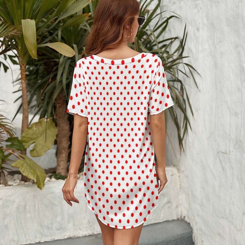 White With Red Polka Dots Dolman Short Sleeve T-Shirt