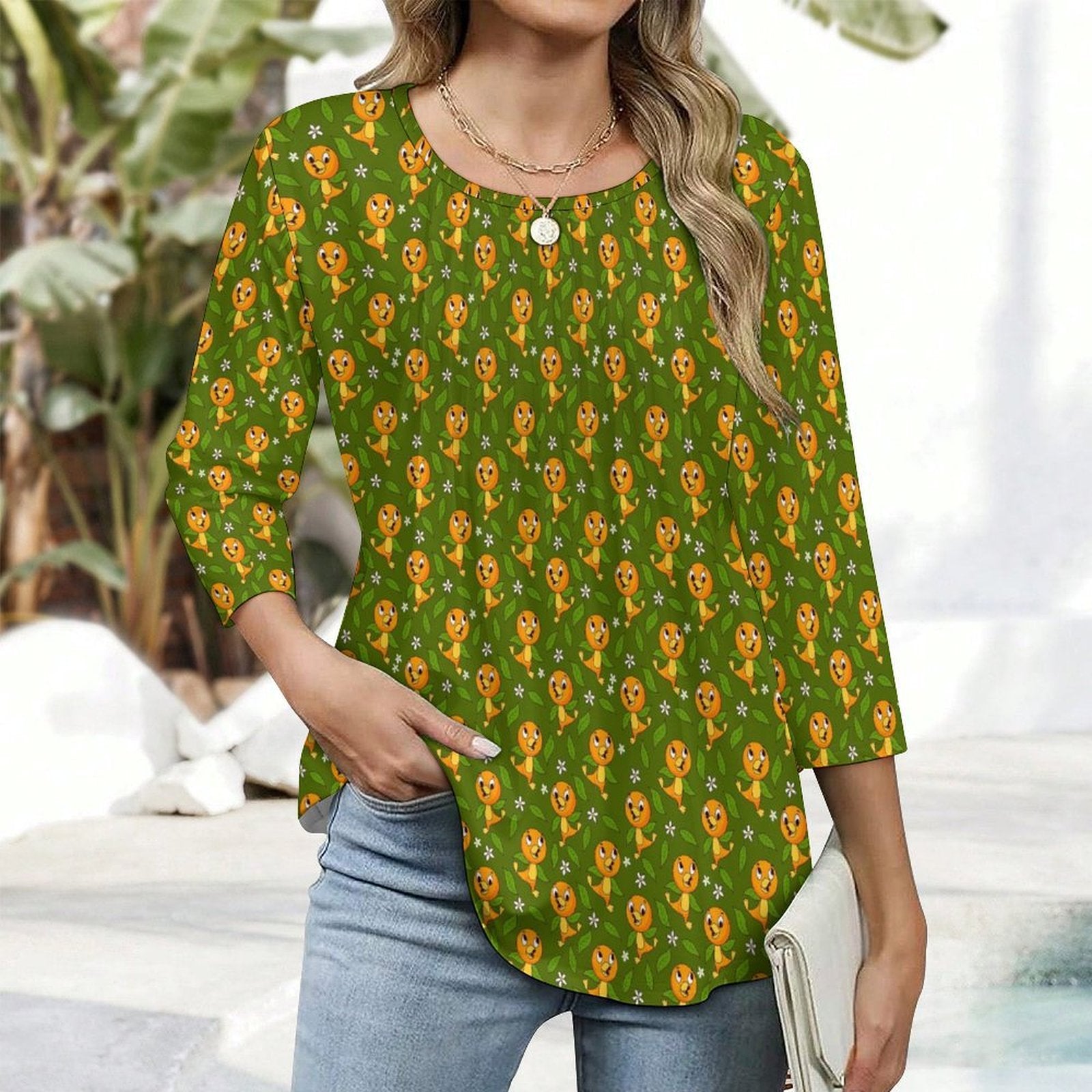 Orange Bird Women's 3/4 Sleeve Pleated Tunic Top - Ambrie