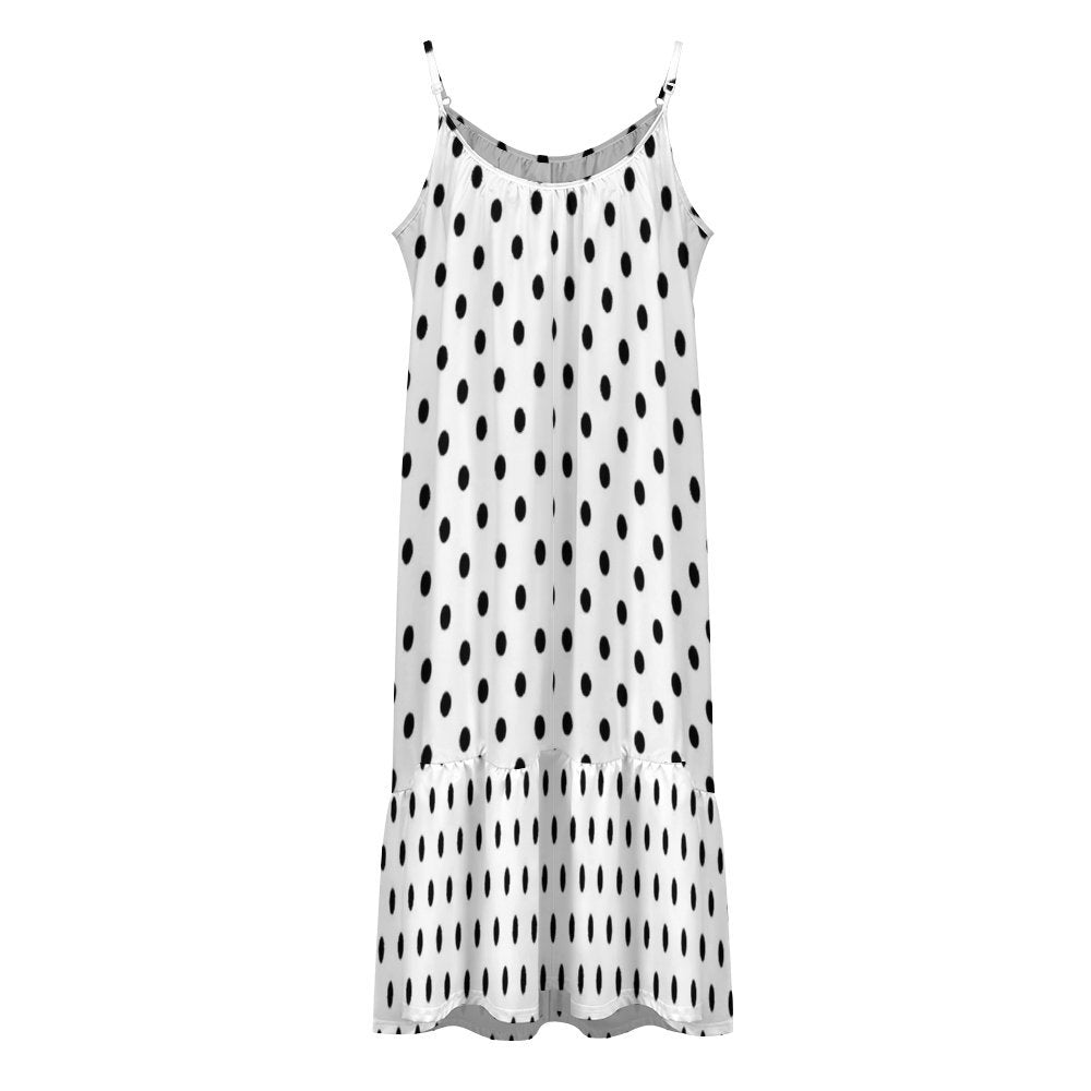 White With Black Polka Dots Suspender Sleeveless Dress