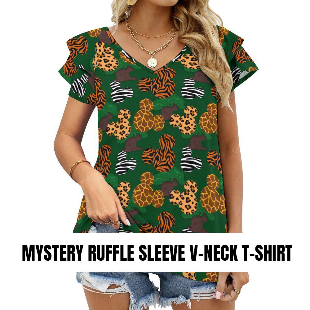 Mystery Women's Ruffle Sleeve V-Neck T-Shirt - Ambrie