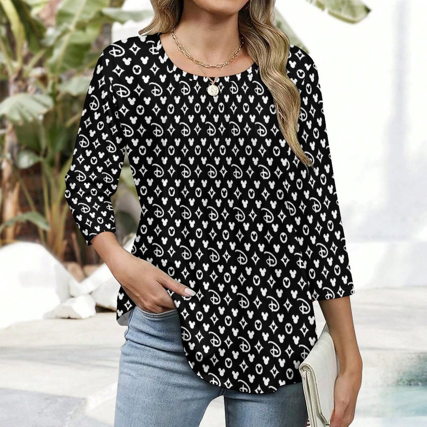 Designer Women's 3/4 Sleeve Pleated Tunic Top - Ambrie