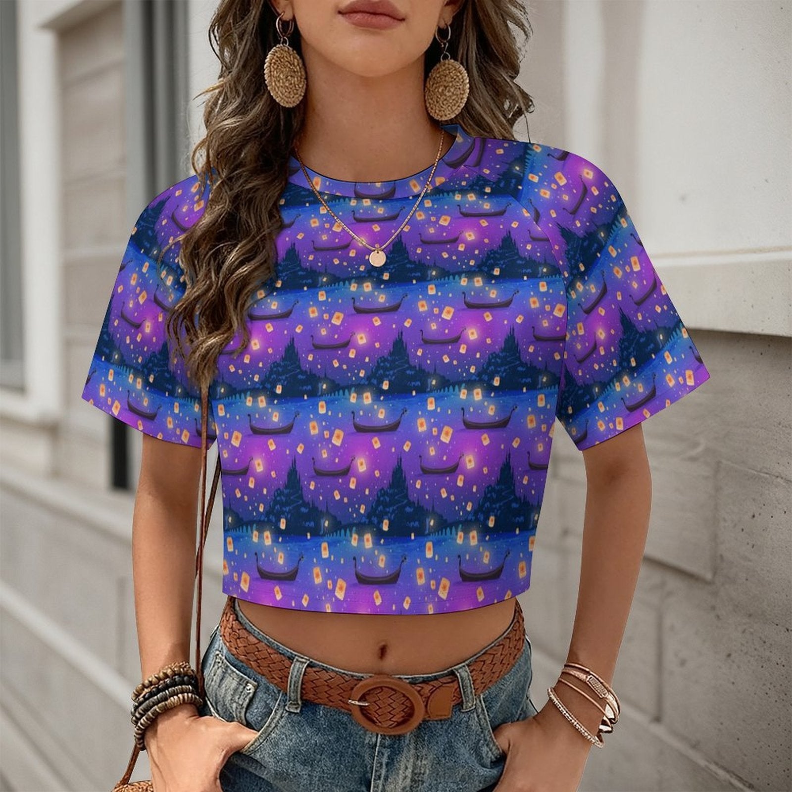 All Over Print Cropped Ralgan T-Shirt - Ambrie