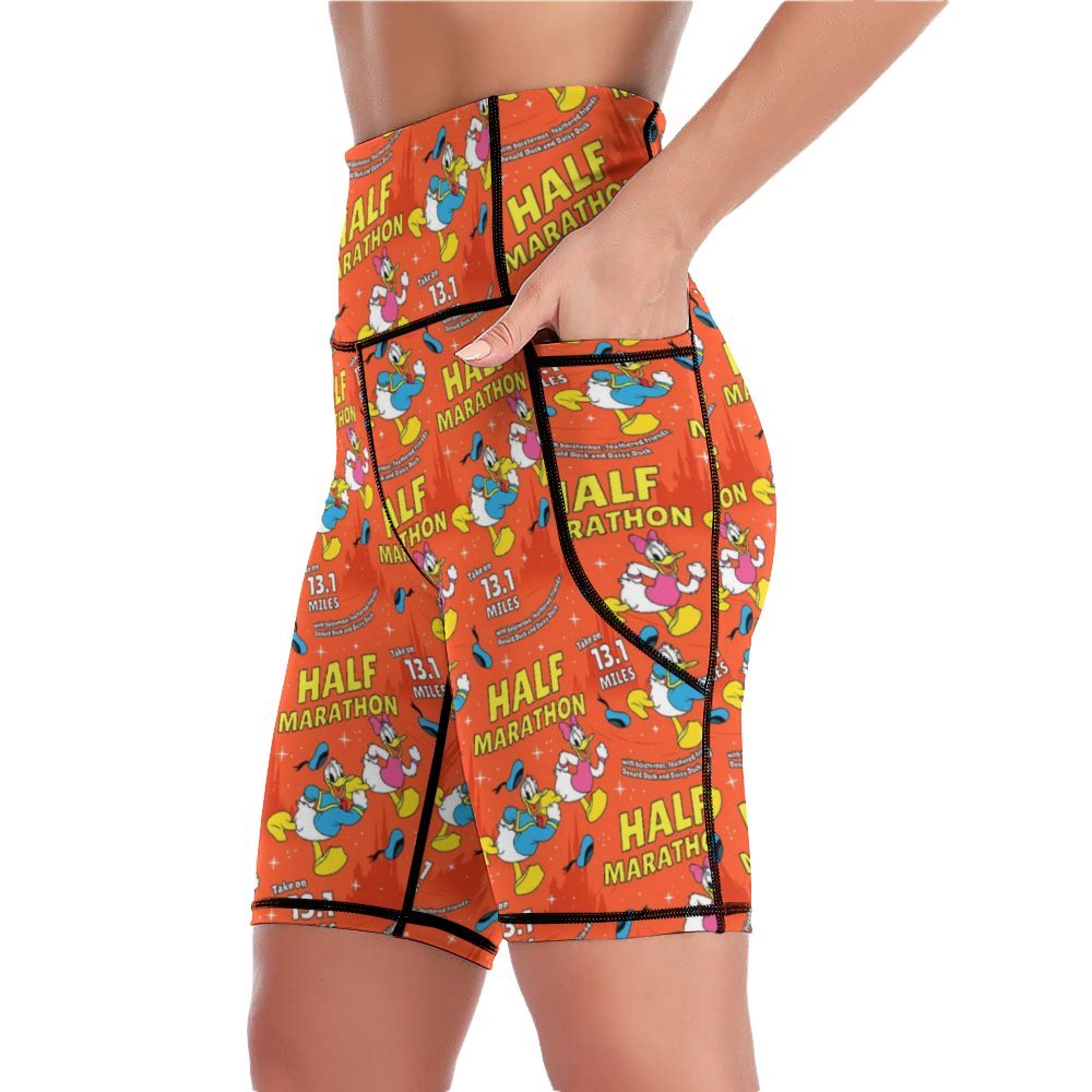 Donald And Daisy Half Marathon Women's Knee Length Athletic Yoga Shorts With Pockets