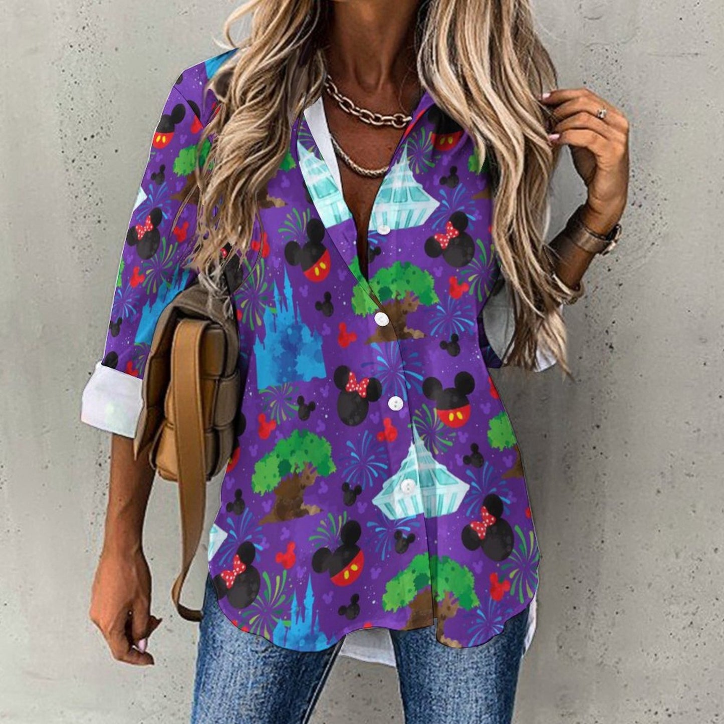 Park Hopper Fireworks Long Sleeve Button Up Blouse