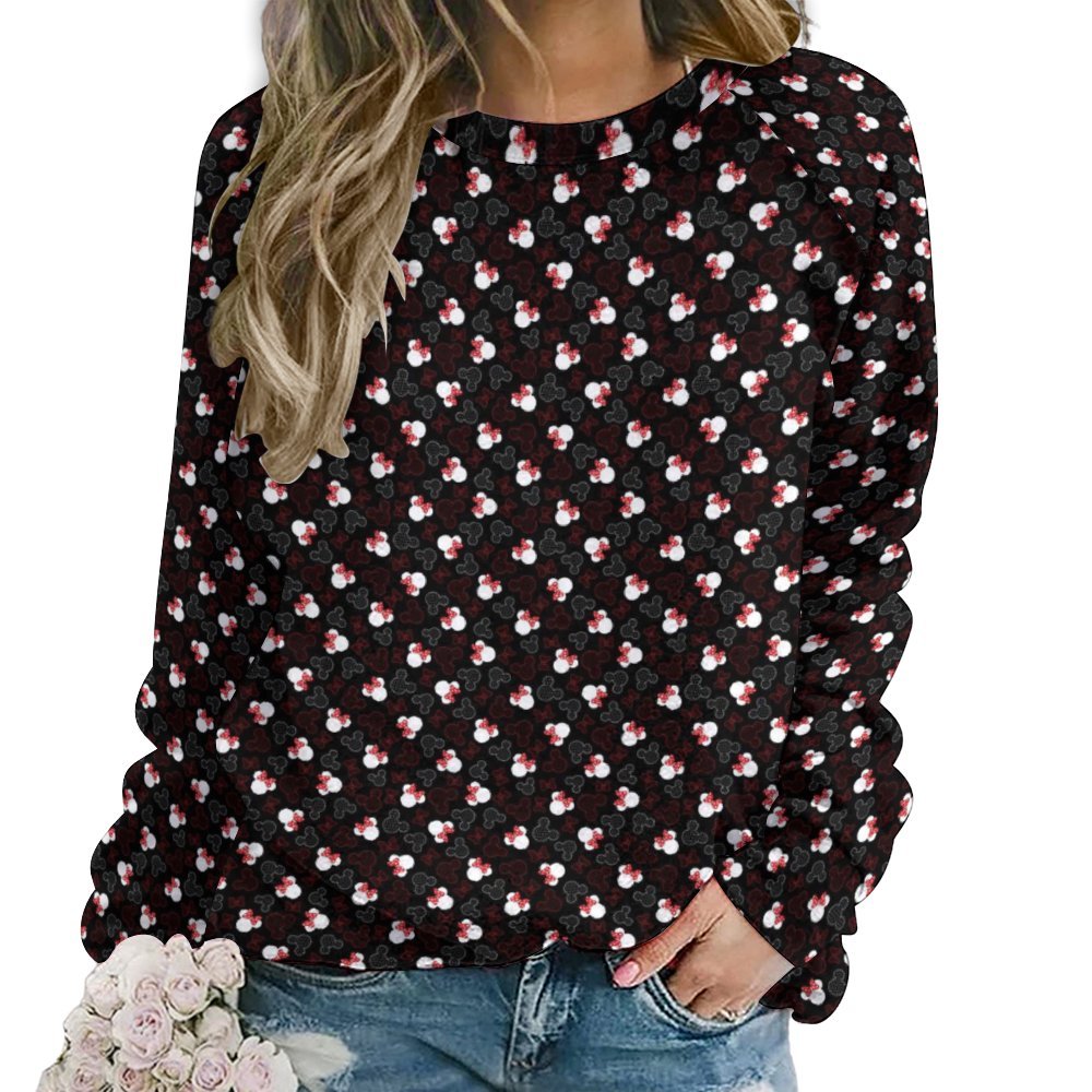 Mickey And Minnie Dots Women's Raglan Crewneck Sweatshirt