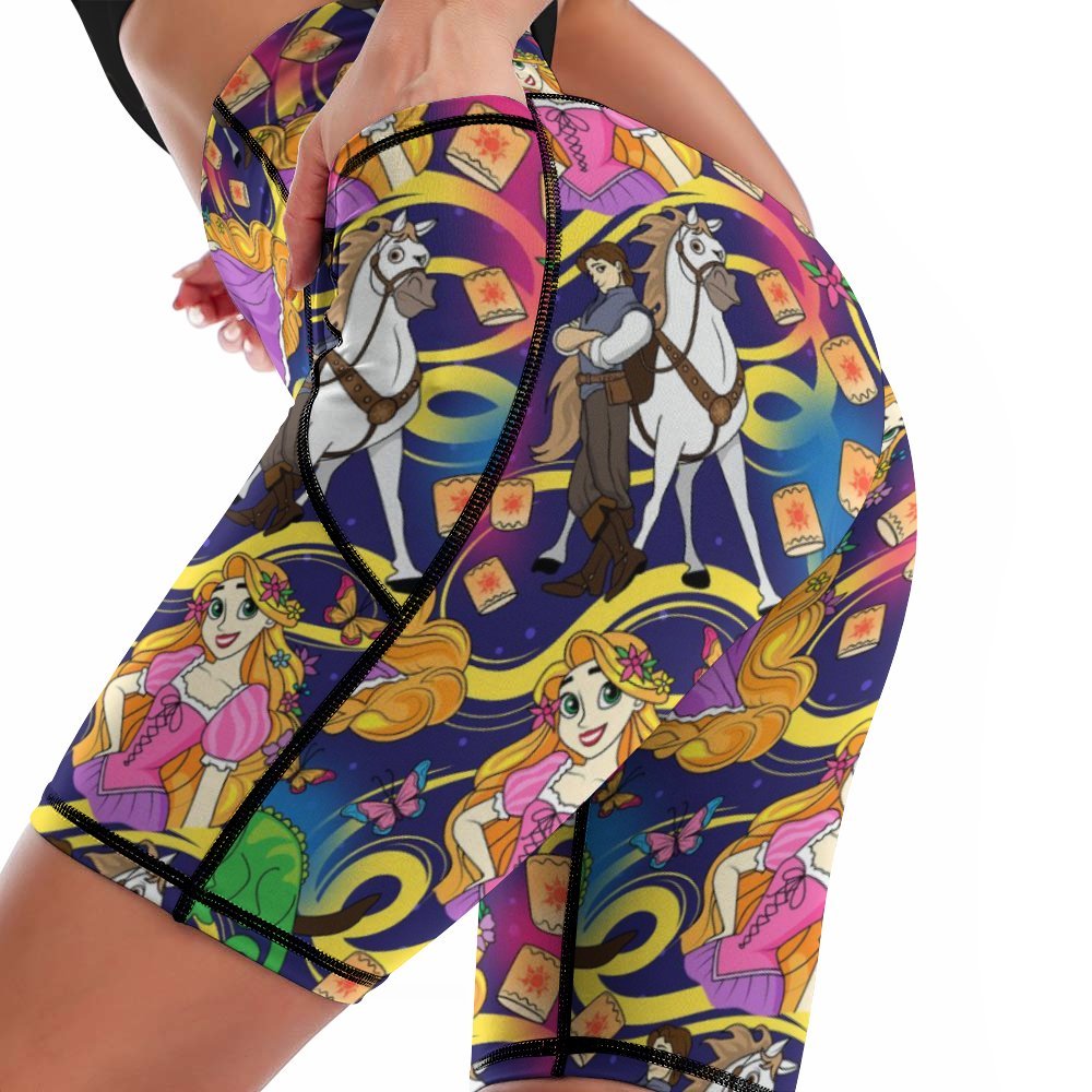 Disney Tangled Rapunzel At Last I See The Light Women's Knee Length Athletic Yoga Shorts With Pockets