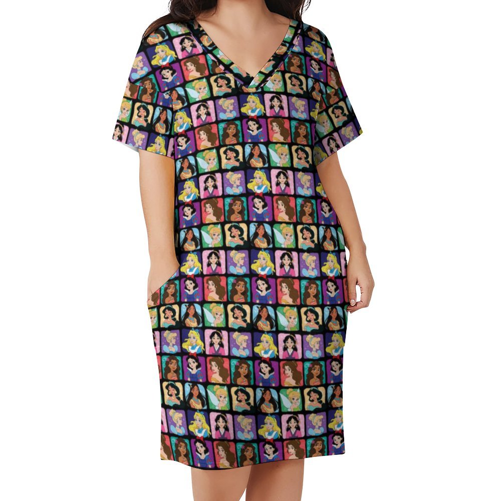 Princess Portraits Women's V-neck Loose Dress With Pockets