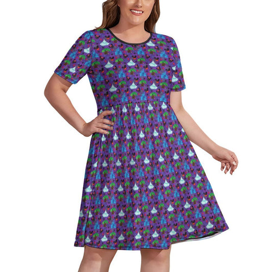 Park Hopper Fireworks Women's Round Neck Plus Size Dress With Pockets