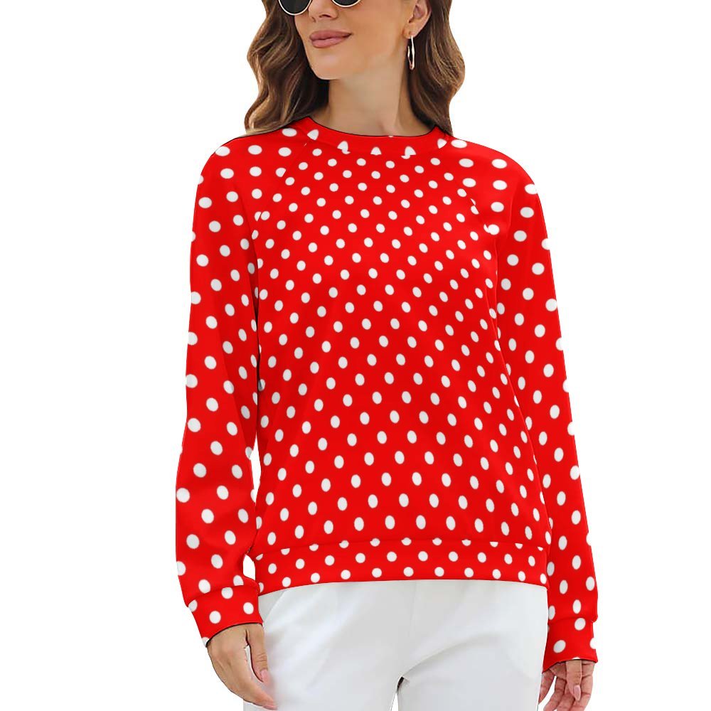 Red With White Polka Dots Women's Raglan Crewneck Sweatshirt