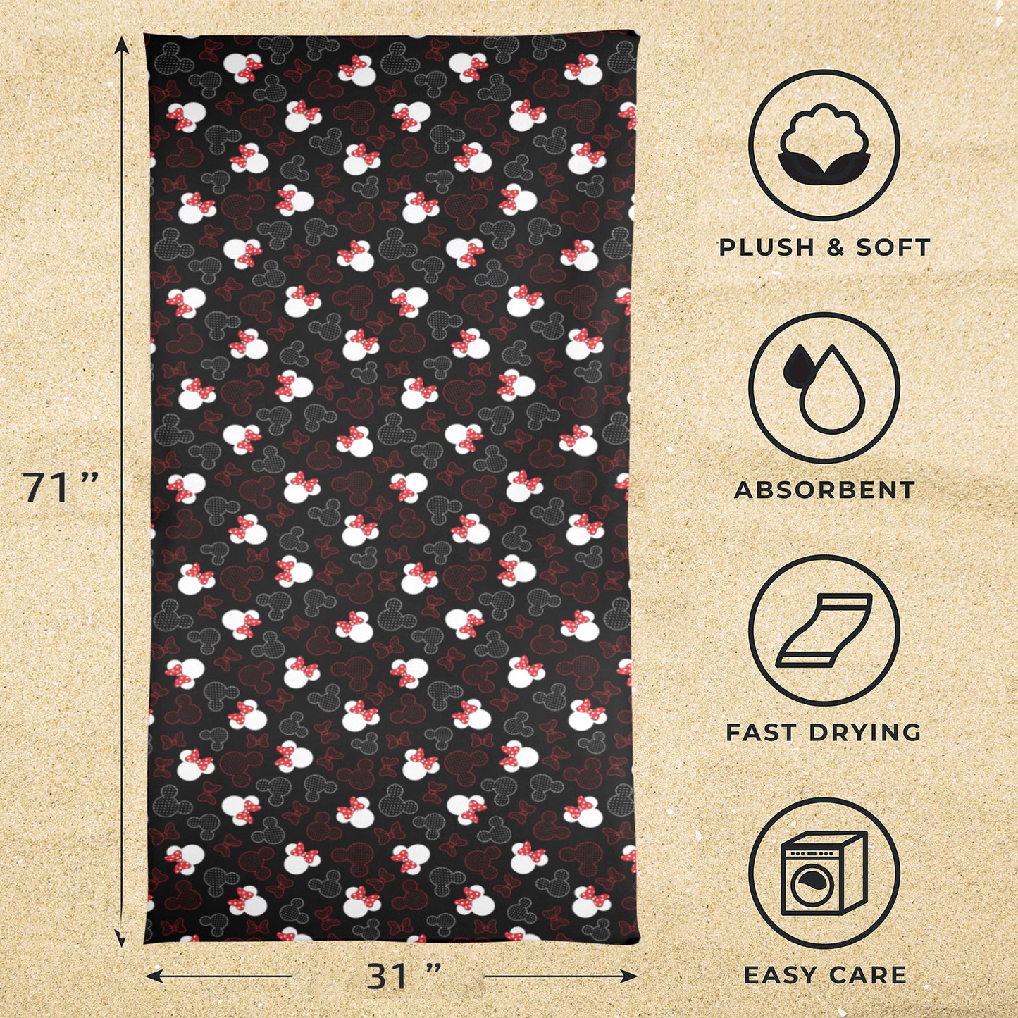 Mickey And Minnie Dots Beach Towel